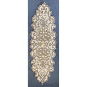 Vintage Pier 1 Heavy Beaded Table Runner Rhinestones Seed Beads Ecru Tan 12 X 39